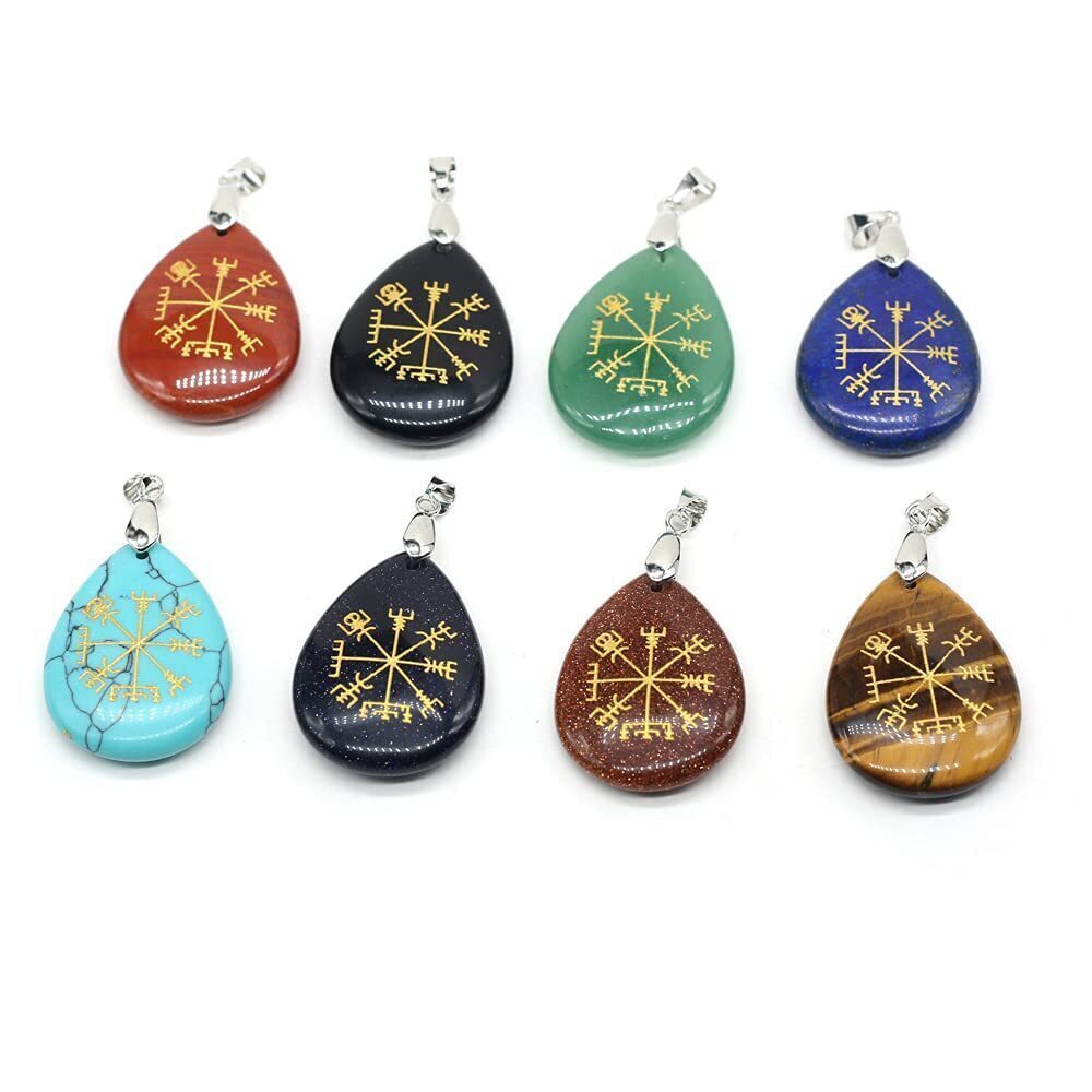 8946 5 Pcs Natural Waterdrop Shape Stone Pendants Ancient Viking Odin Rune